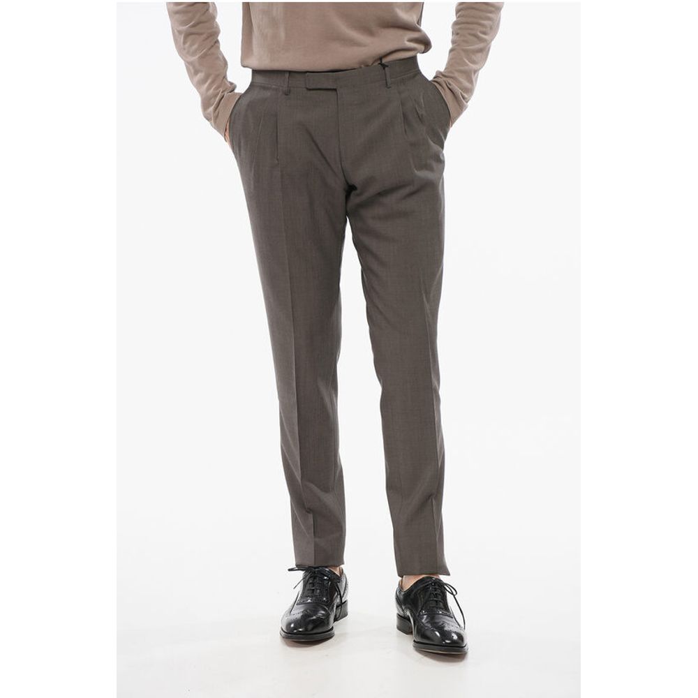 

Брюки из натуральной шерсти со складками спереди Corneliani, черно-белое
