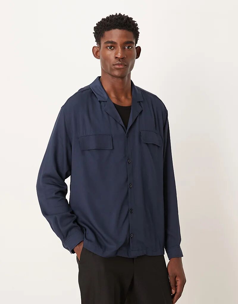 

Свободная рубашка Revere ASOS DESIGN темно-синего цвета