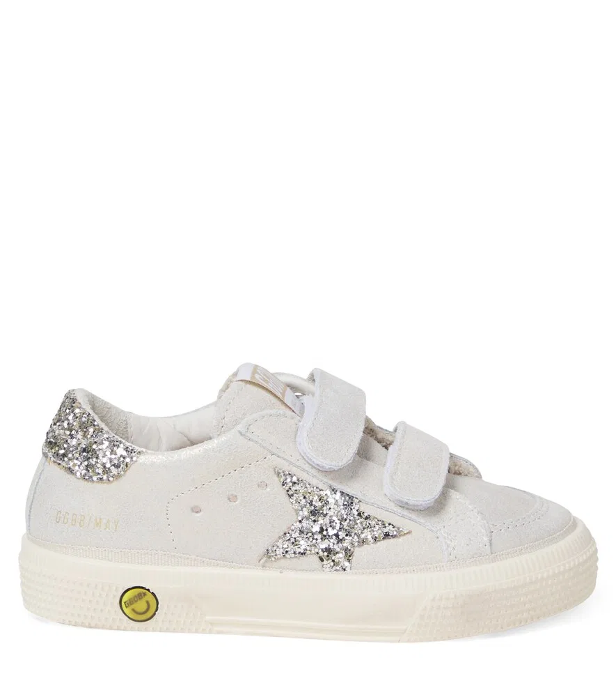 Кожаные кроссовки с блестками May School Golden Goose Kids, белый — фото 3