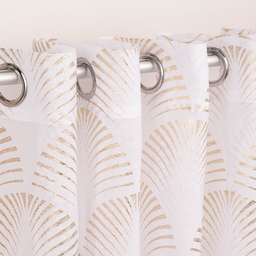 

Люверсы для штор с фольгированным принтом геометрический белый медный цвет 140х260см Stof