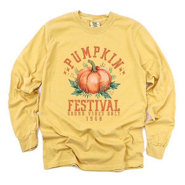 

Футболка с длинным рукавом и принтом Pumpkin festival gourd vibes, окрашенная в стиле garment dyed Simply Sage Market, Mustard