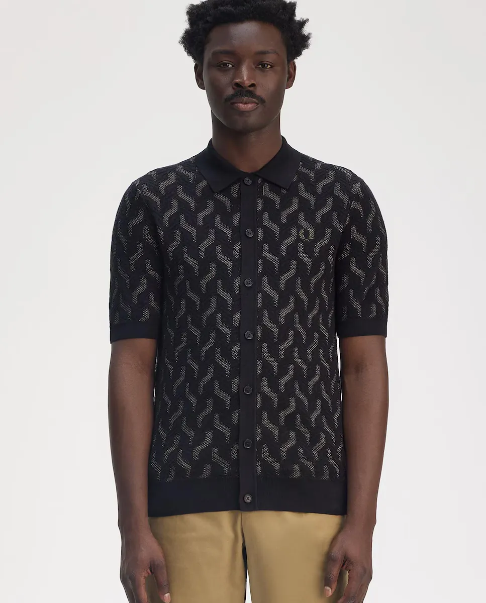 

Мужской плетеный свитер с воротником-поло Fred Perry, черный