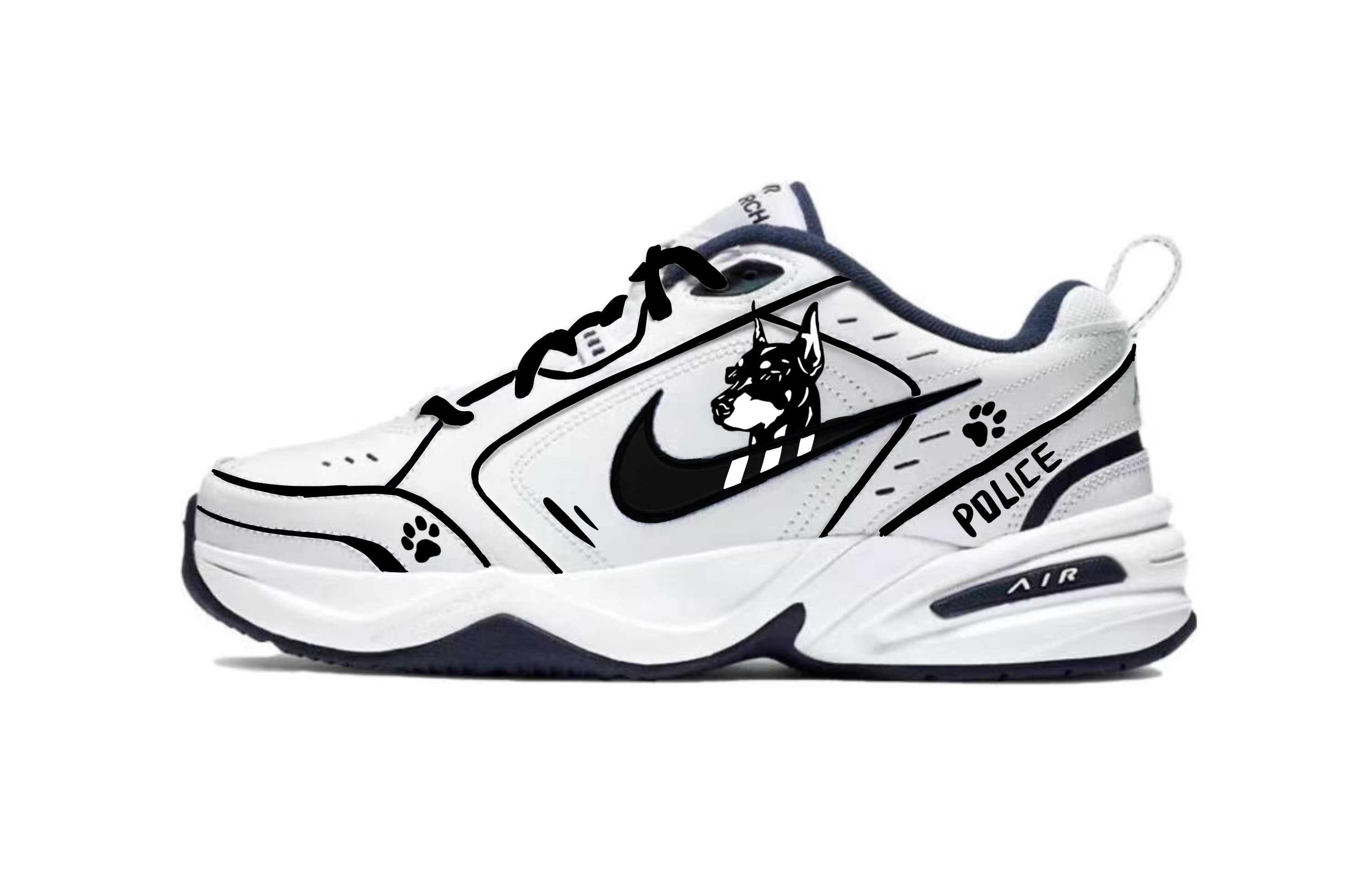 

Nike Модные и удобные низкие кеды Air Monarch 4 Lightning Doberman унисекс черно-белые, цвет Black White