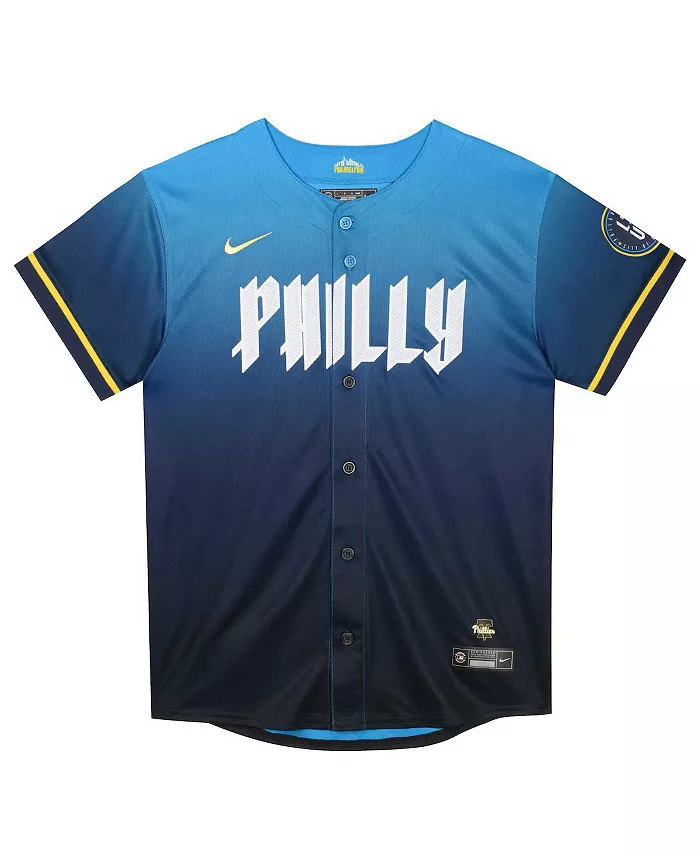 Детская бейсбольная майка Philadelphia Phillies 2024 City Connect Limited с именем Zack Wheeler, голубая Nike — фото 2