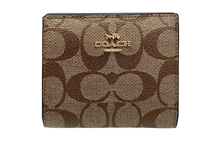

COACH Женский кошелек-кнопка из холста с кожаным держателем для карт, коричневый, с монограммой