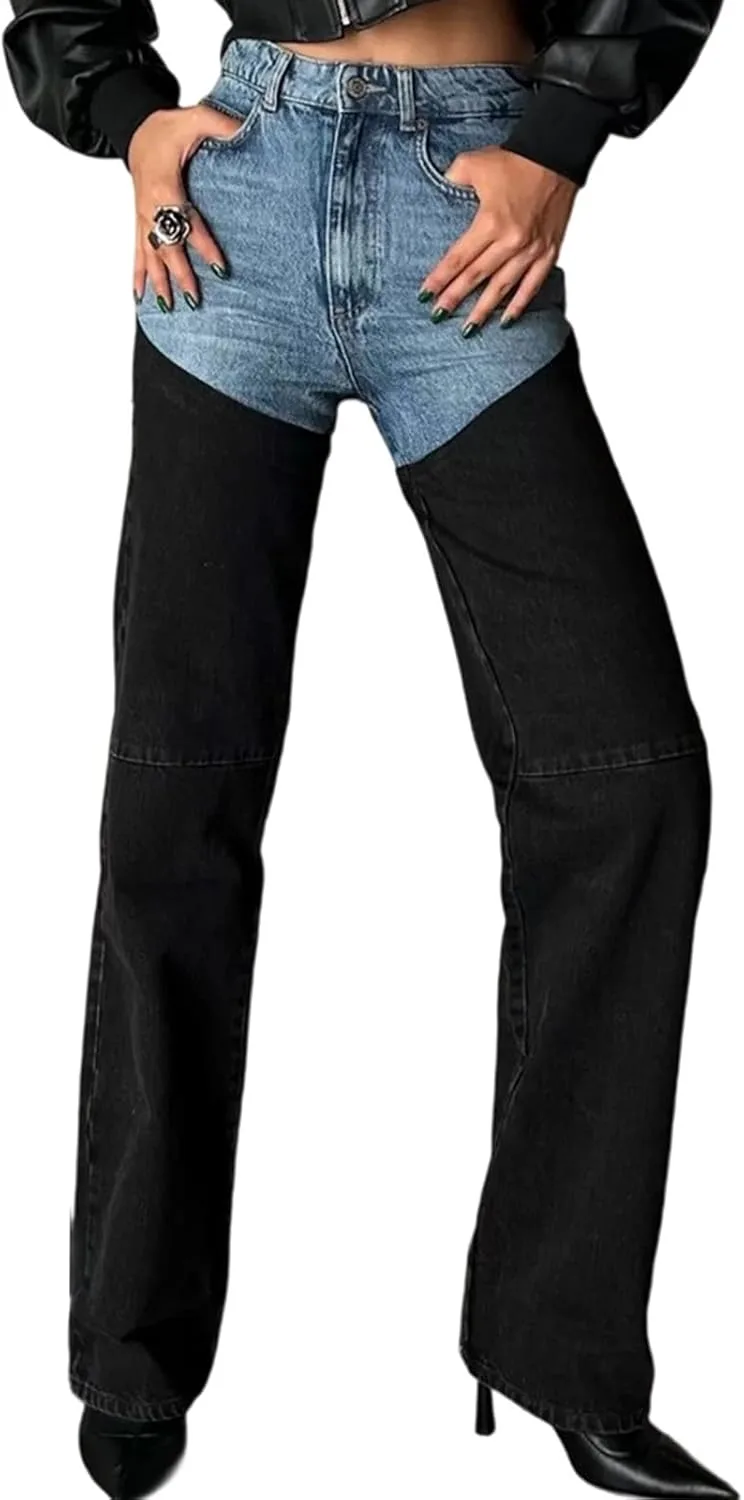 

Джинсы женские Straight Leg с контрастным пэчворком GHJCFVBS