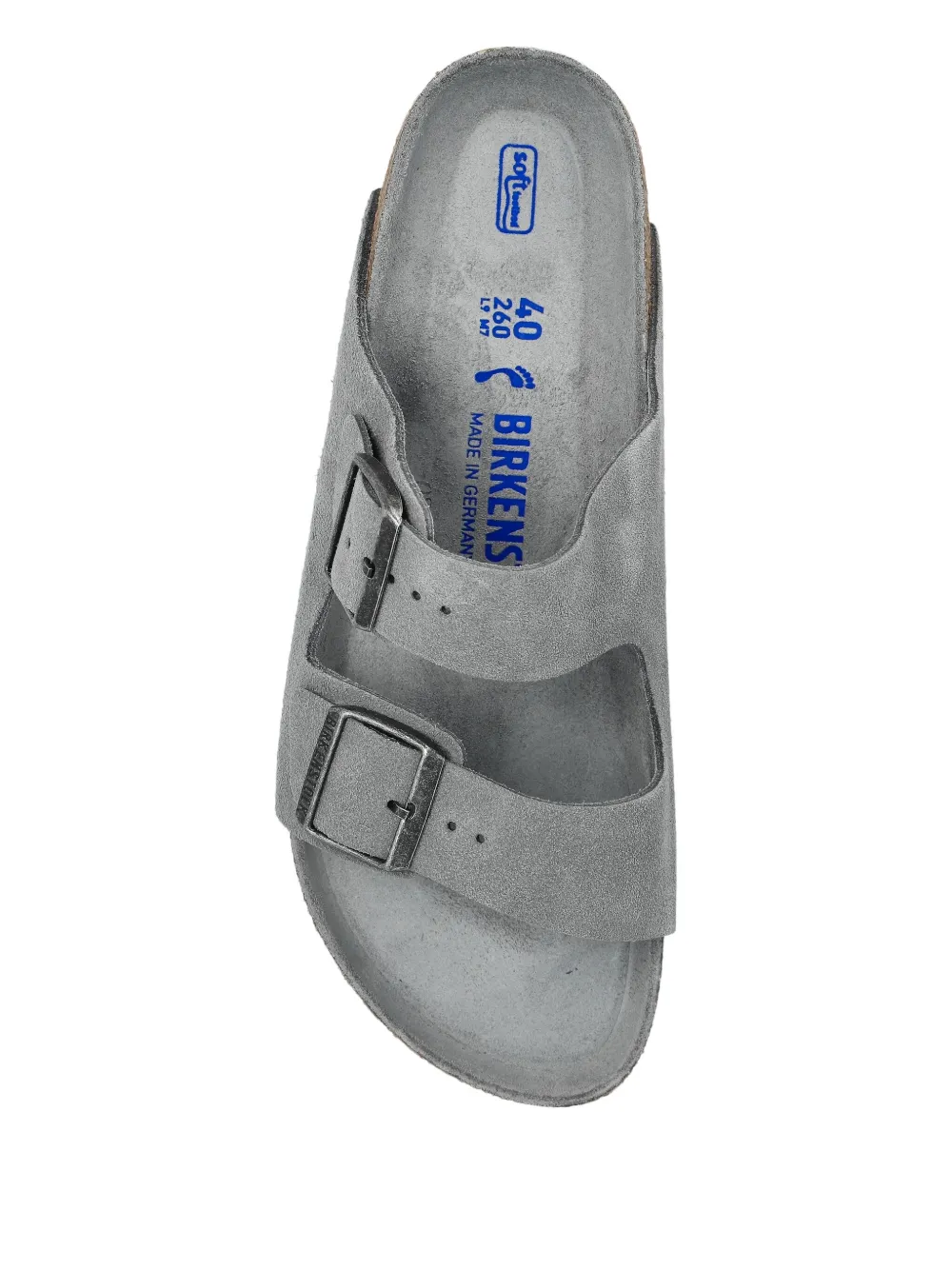Замшевые сандалии на плоской подошве с двумя пряжками BIRKENSTOCK, серый — фото 3