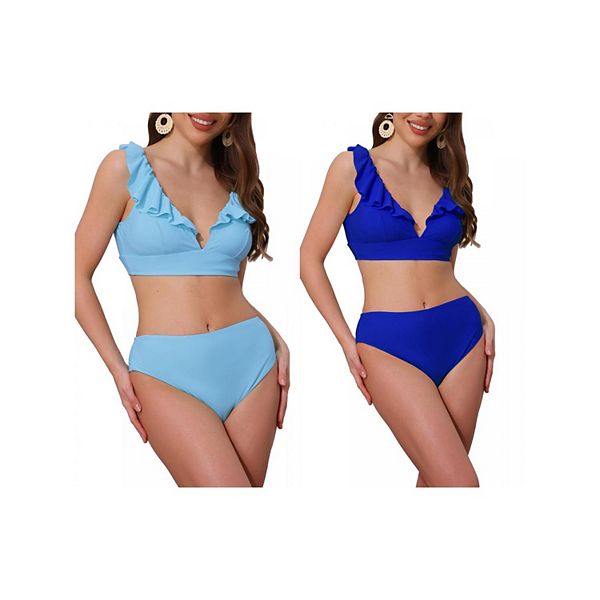 

2 комплекта женского бикини с рюшами и широкими бретелями, топ на завязках и треугольные трусики Inspire Chic, Royal Blue Sky Blue, Синий, 2 комплекта женского бикини с рюшами и широкими бретелями, топ на завязках и треугольные трусики Inspire Chic, Royal