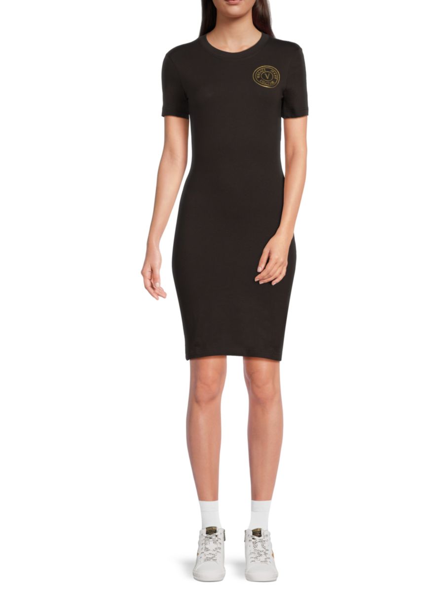 

Платье-футболка из эластичного хлопка с логотипом Versace Jeans Couture, цвет Black Gold