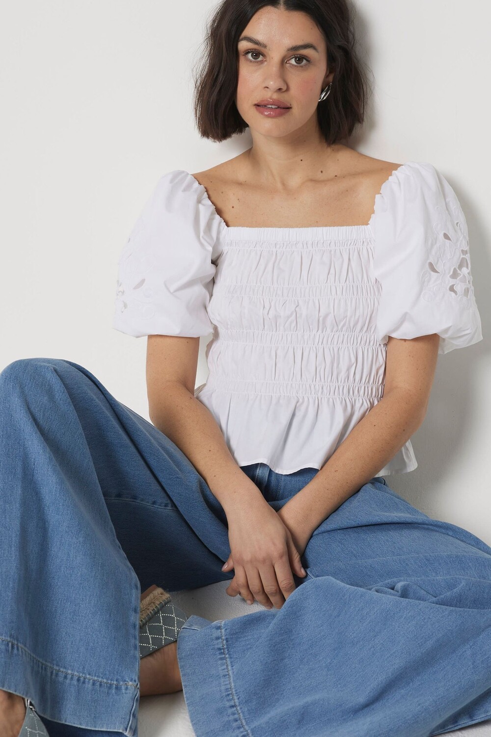 

Рубашка с ажурными рукавами River Island, белый