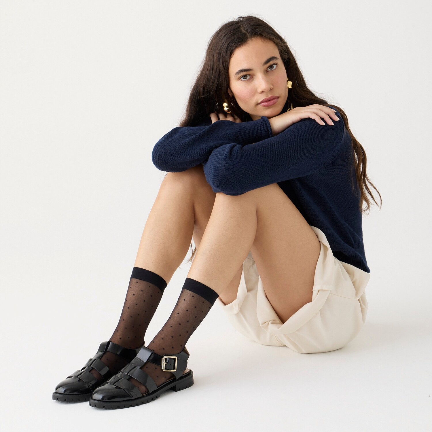 

Прозрачные носки в горошек три пары в упаковке J.Crew, черный