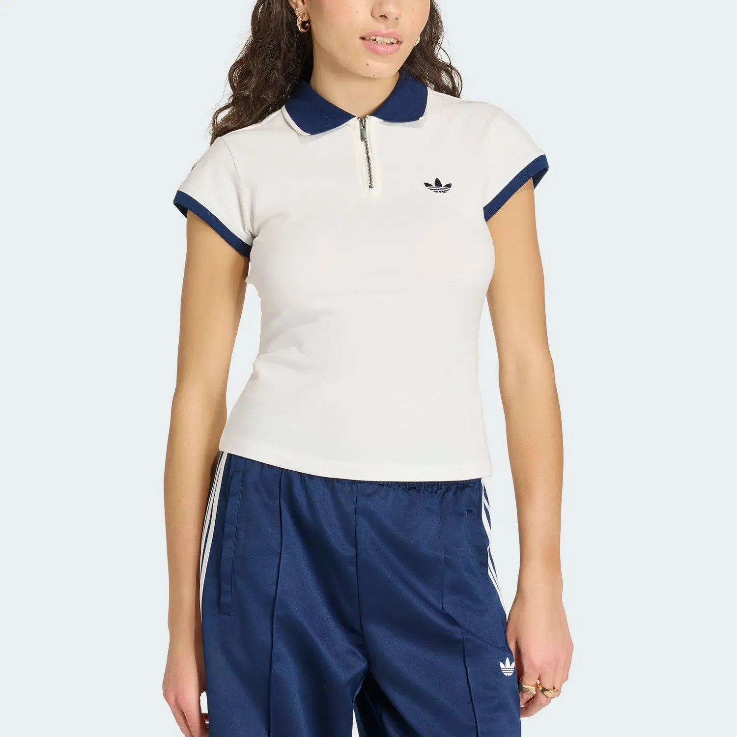 Поло с рифленой тканью Adidas Originals белое/темно-синий — фото 4