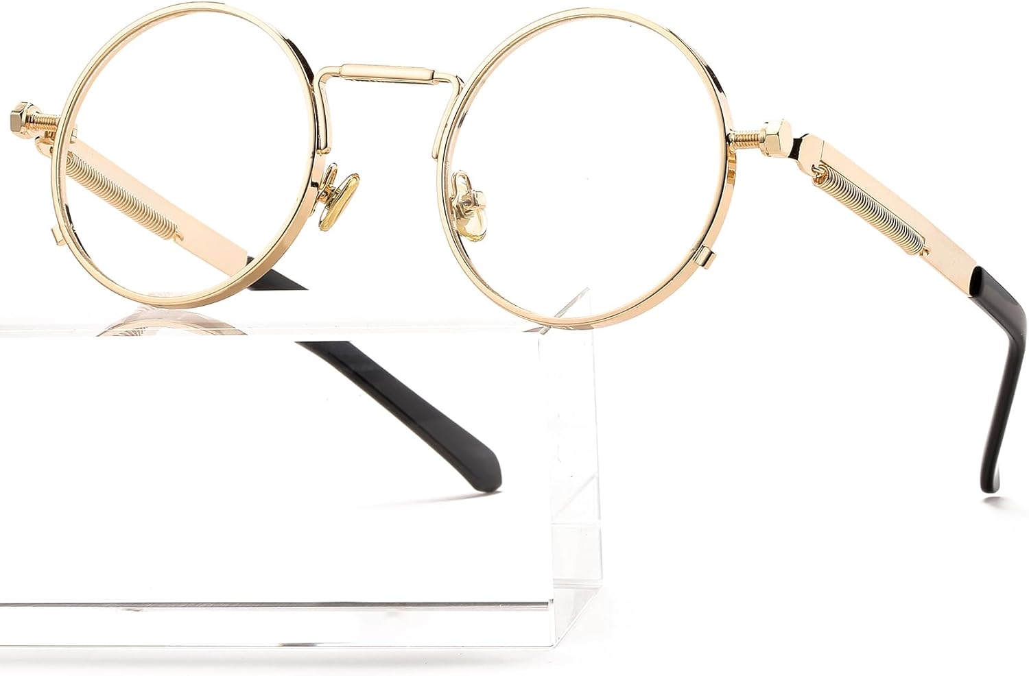 

Солнцезащитные очки AIEYEZO круглой формы в стиле стимпанк, модные ретро-очки в готической металлической оправе, линзы со 100% защитой от УФ-излучения, Gold/Transparent