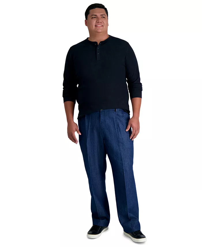 

Мужские классические брюки с защипами Big & Tall из эластичного денима Haggar, синий