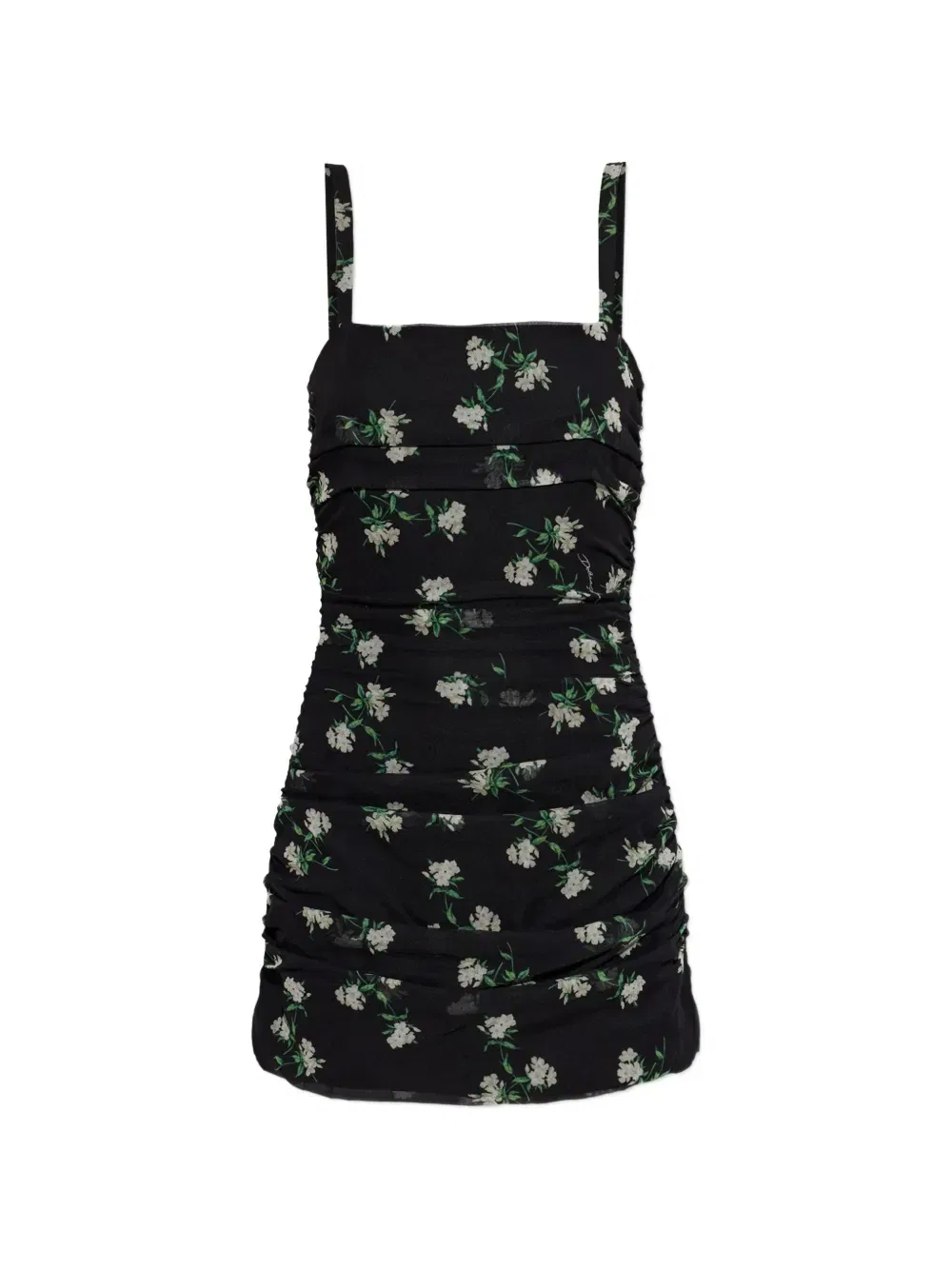 Платье с цветочным принтом и сборками DOLCE & GABBANA, черный
