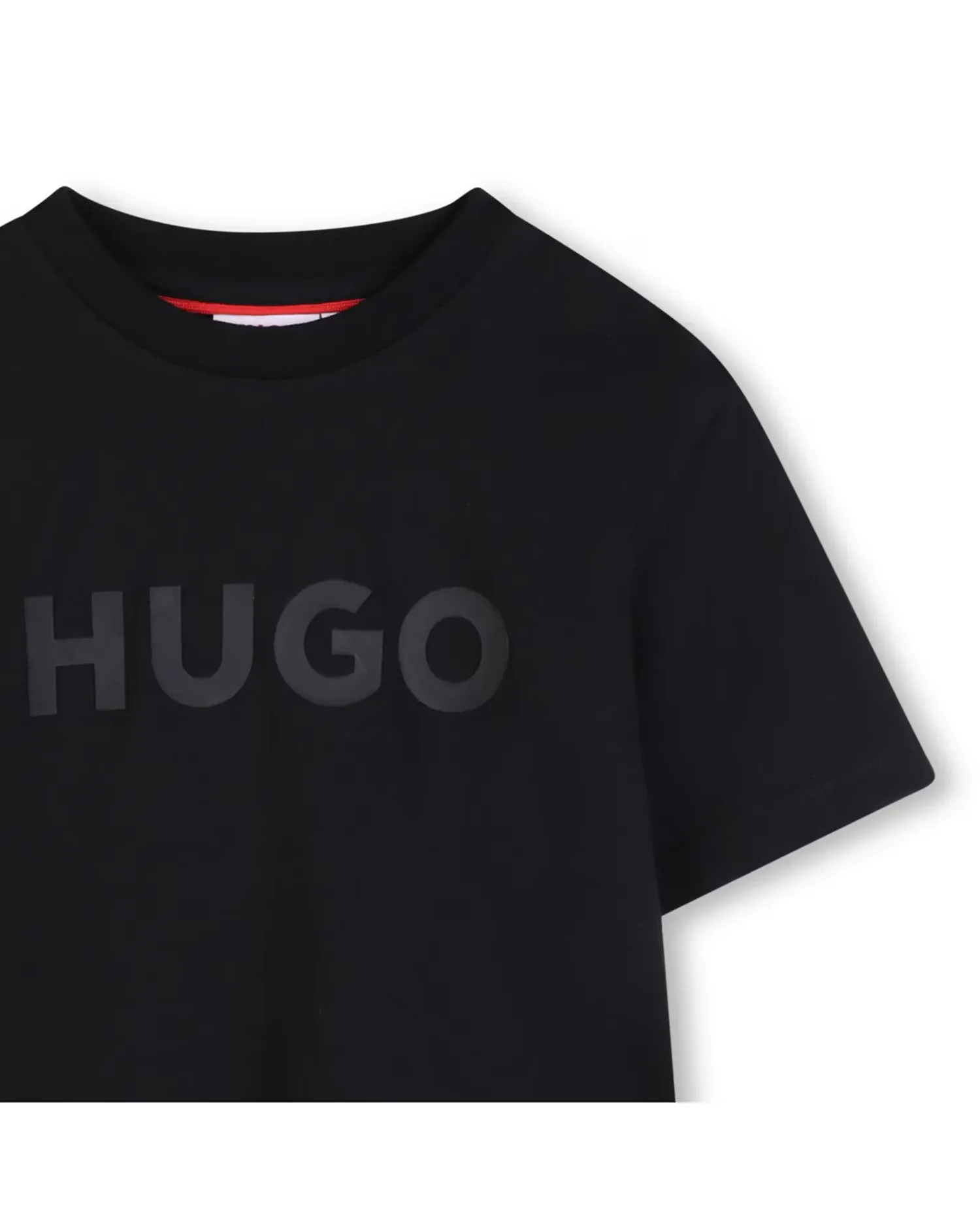 Детская футболка с коротким рукавом из однотонного хлопка Hugo, черный — фото 2