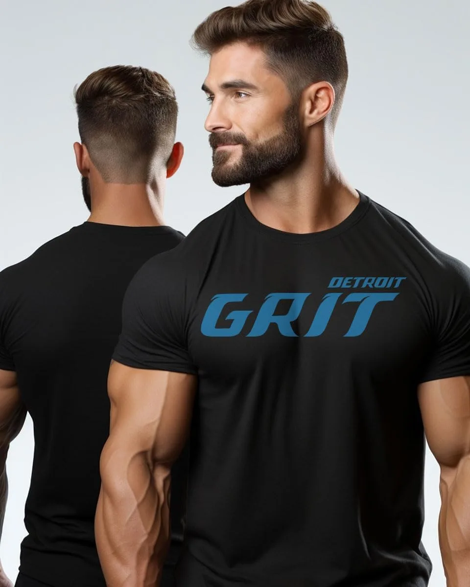 Футболка Detroit Grit для мужчин, спортивная для бега и тренировок с коротким рукавом Generic, черный — фото 2