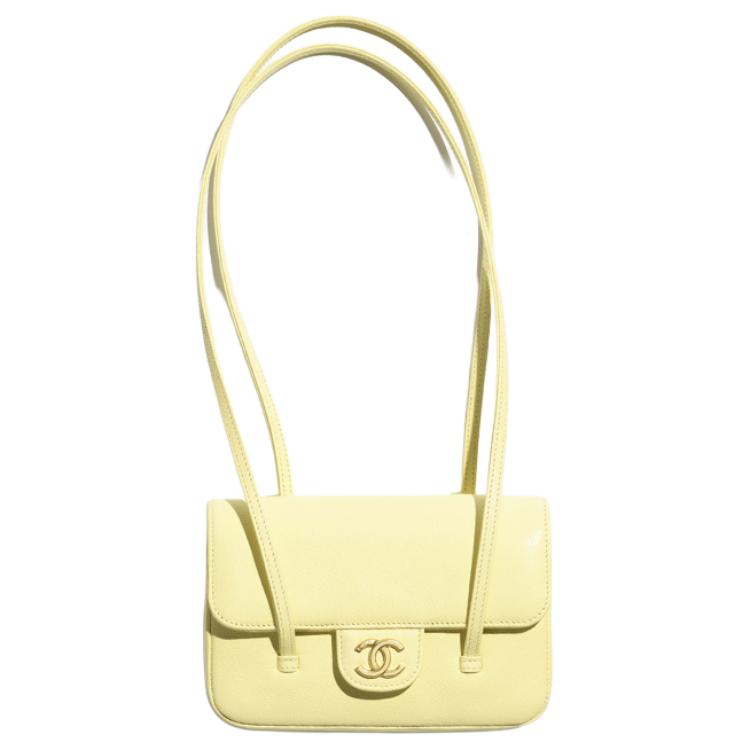 

CHANEL Сумка через плечо из зернистой лаковой телячьей кожи и золотистого металла, женская, светло-желтая