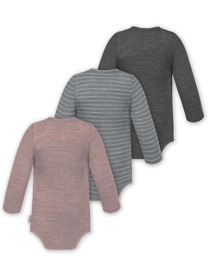 Normani Outdoor Sports Комплект из 3 детских боди из мериносовой шерсти с длинными рукавами, цвет Окленд, антрацитово-серо-розовый — фото 2
