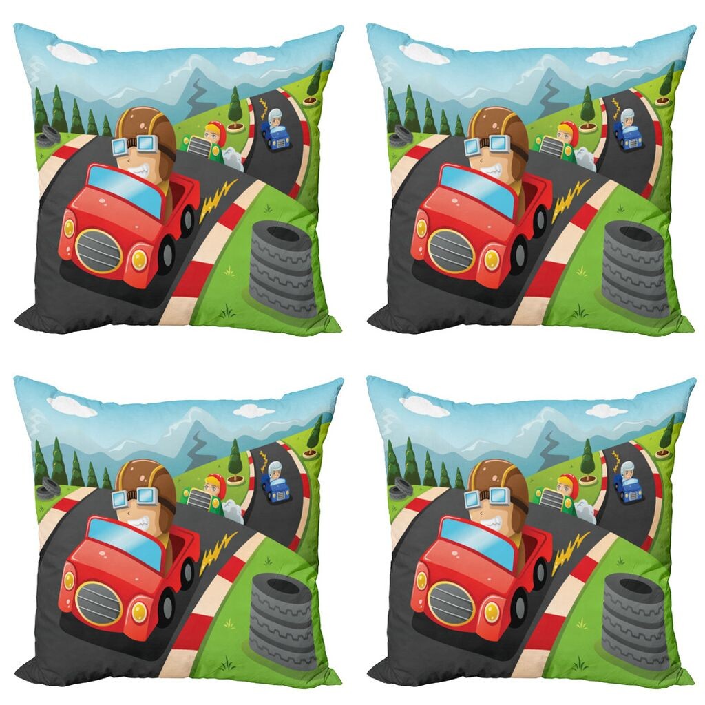 

Комплект чехлов для спортивных подушек ABAKUHAUS (4 предмета), Car Racing Boys, современная двусторонняя цифровая печать, 60 x 60 см, многоцветный