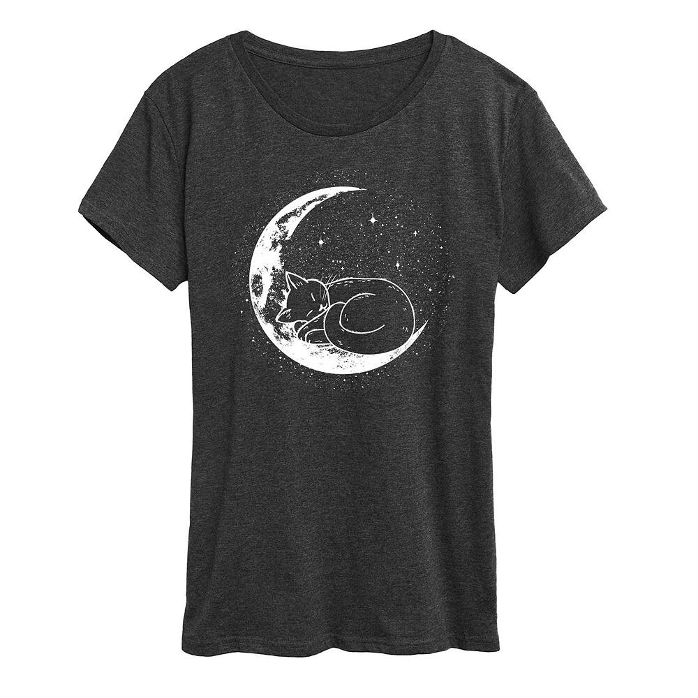 

Женская футболка с рисунком Cat Nap Moon, цвет Heather Charcoal