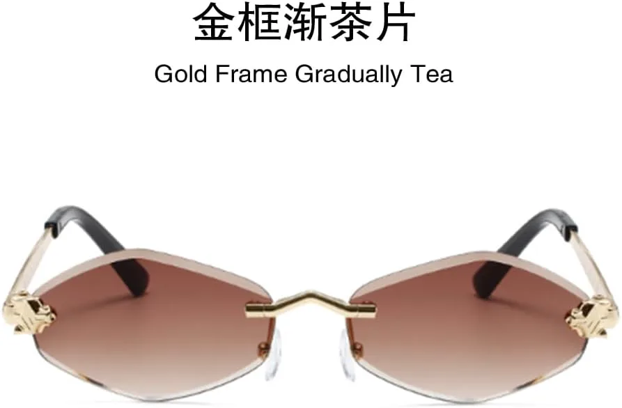 

Летние солнцезащитные очки без оправы в форме ромба, модные многоугольные очки для вечеринок, солнцезащитные очки UV400 Weloveushop, Gold Frame Gradually Tea Flakes