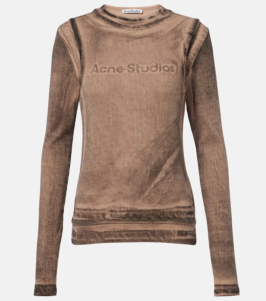 Футболка из хлопковой смеси с принтом Acne Studios, коричневый