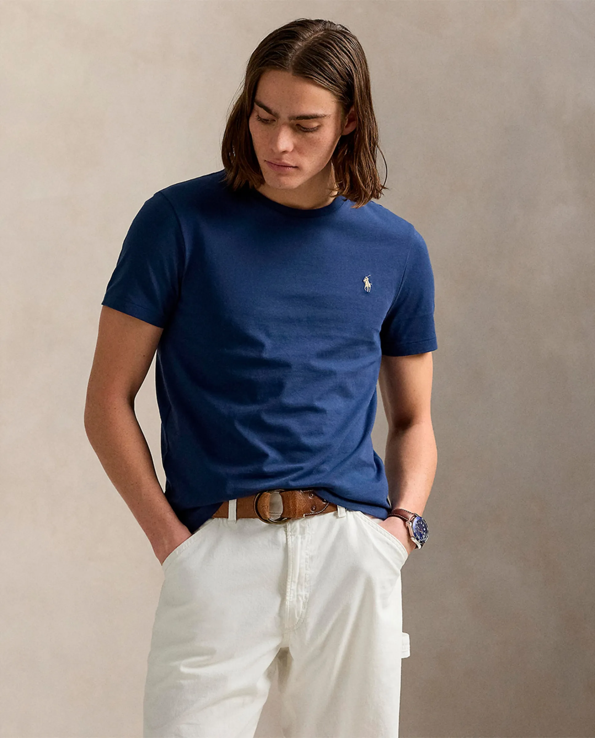 

Мужская футболка Custom Slim Fit Polo Ralph Lauren, темно-синий