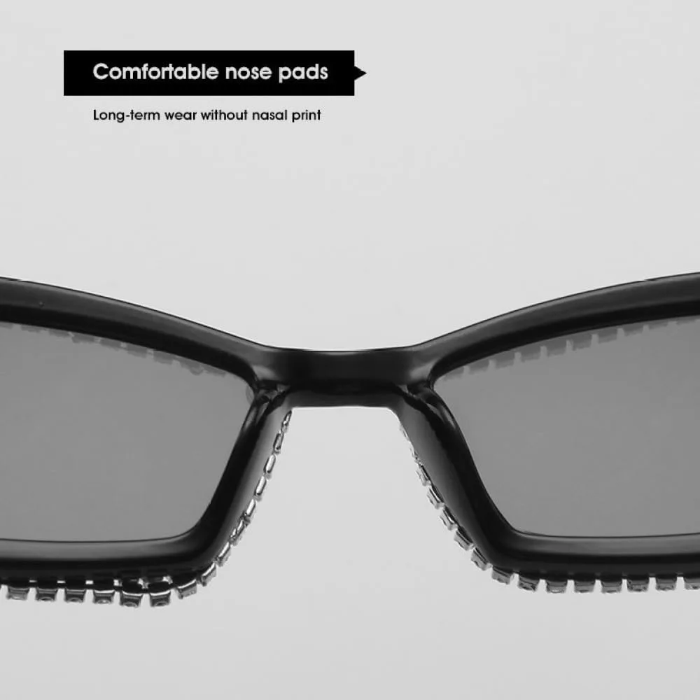 

Солнцезащитные очки в форме «кошачий глаз» с блестками и кристаллами, женские, черные с белыми линзами, защита от ультрафиолета UV400 LANGSER, C2 Black Gray