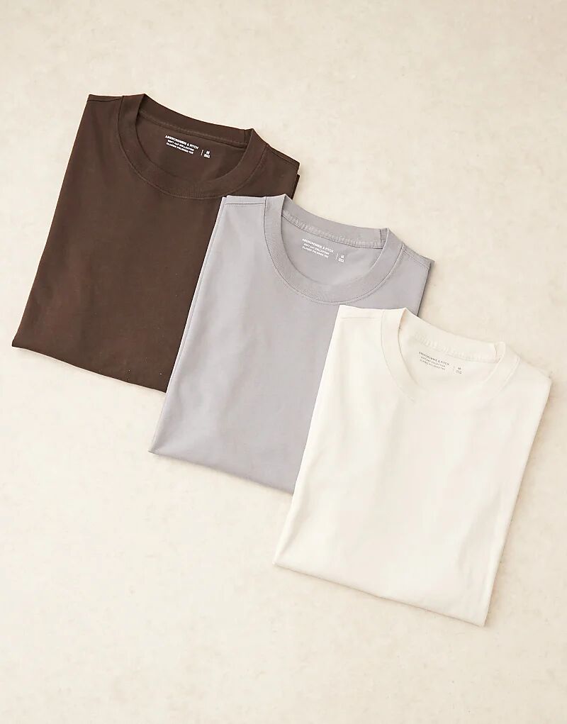 

Комплект из 3 классических полированных футболок Abercrombie & Fitch серого, коричневого и бежевого цветов