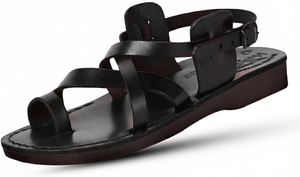 

Рынок Святой Земли Мужские/Женские Библейские сандалии/шлепанцы из кожи из Иерусалима (Стиль Иисуса I) Holy Land Market, черный