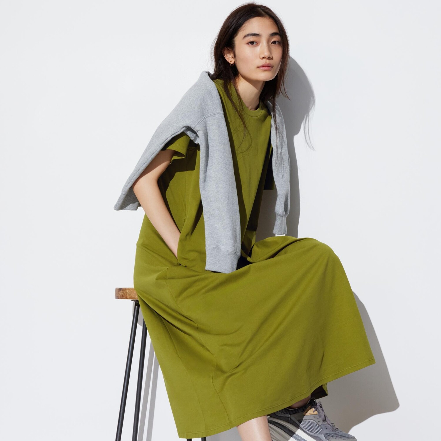 

Платье хлопковое Uniqlo Airism с короткими рукавами, оливковый, Зеленый, Платье хлопковое Uniqlo Airism с короткими рукавами, оливковый