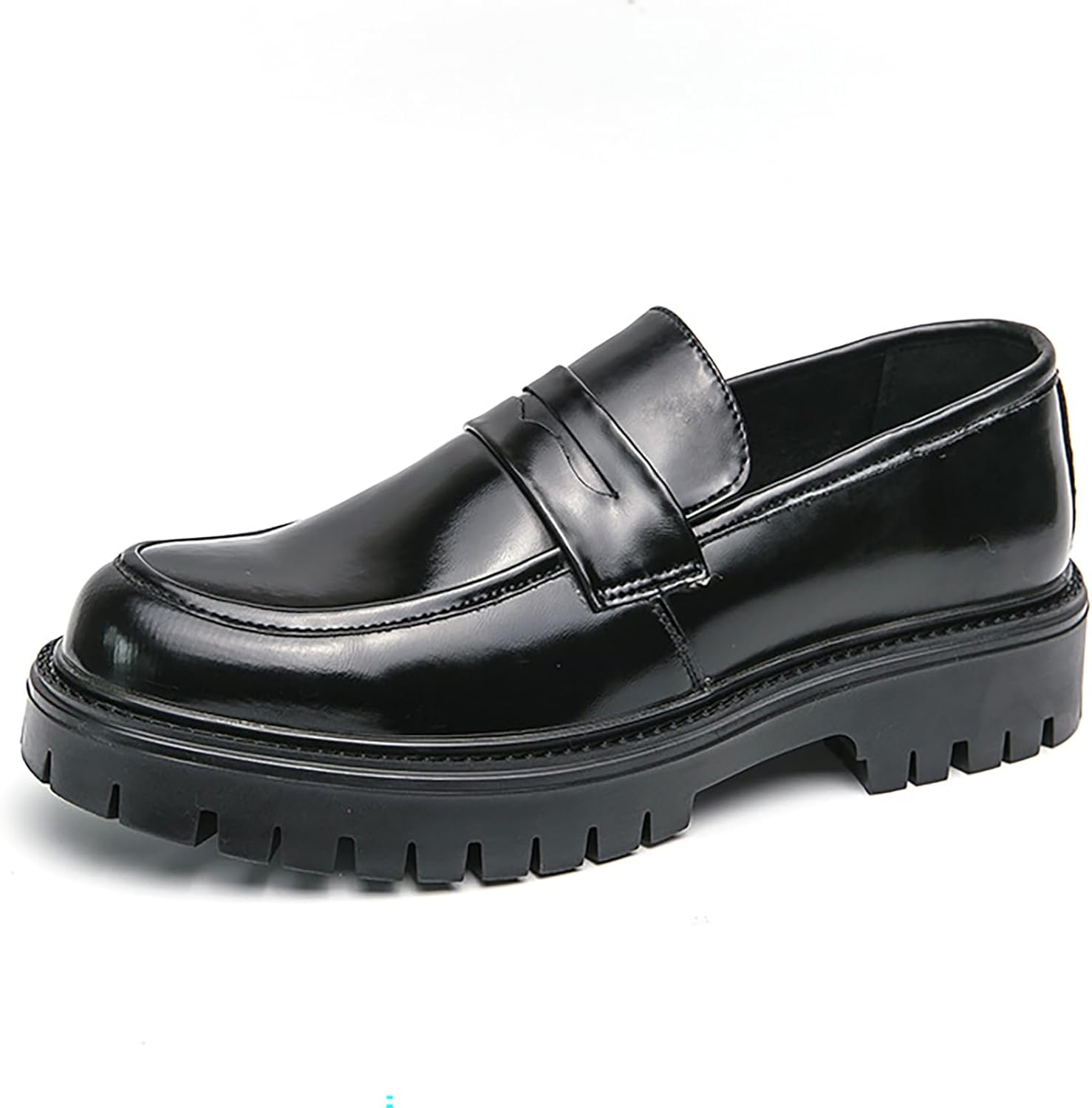 

Мужские кожаные массивные лоферы с платформой без застежек, классический круглый носок, комфортная подошва с протектором, деловые и повседневные туфли для вечеринок, свадеб, выпускных и работы Qeosnbx, черный