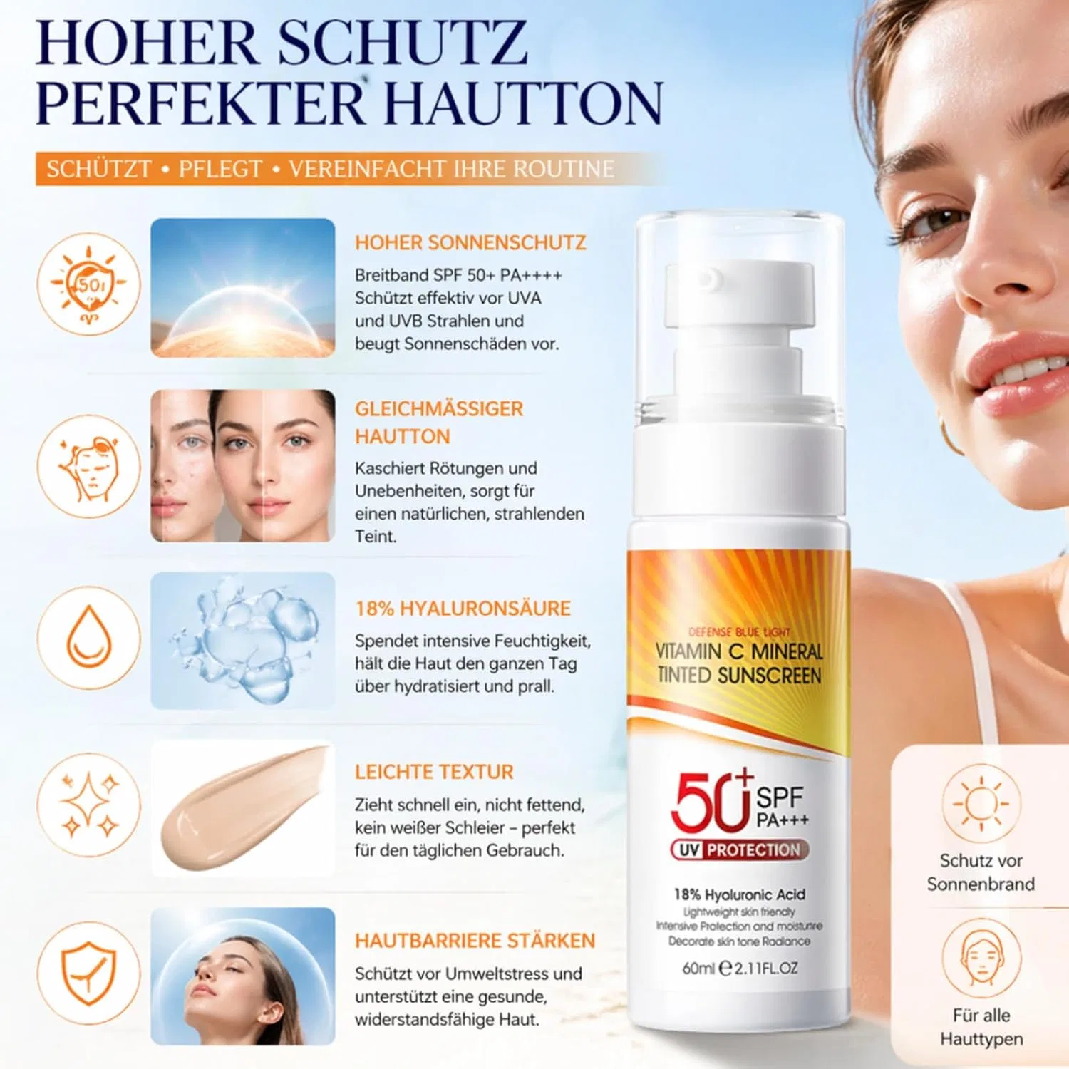 Минеральный тонирующий солнцезащитный крем для лица с витамином С SPF 50 (60 мл) Snockoo — фото 4