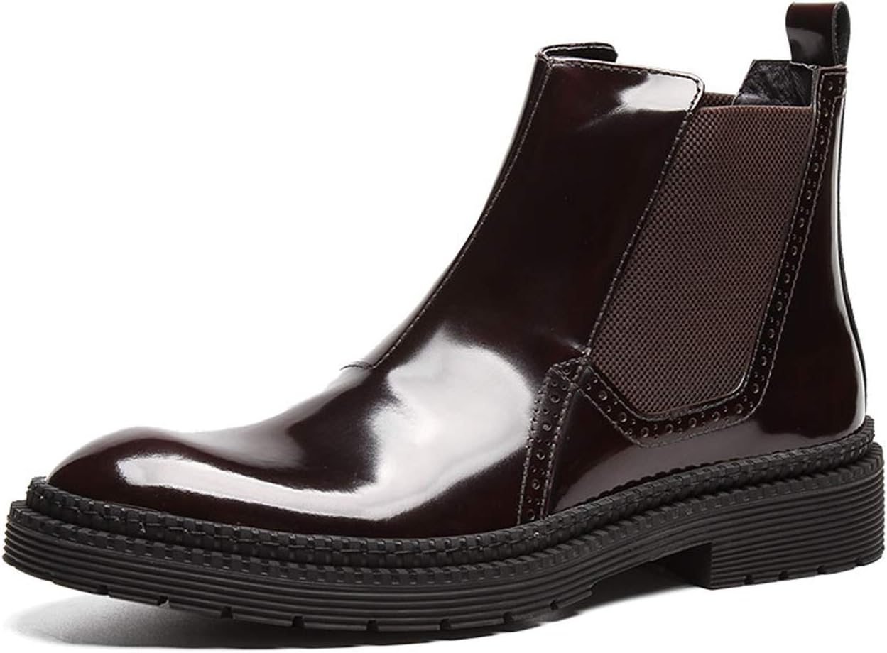 

Мужские повседневные челси Santimon из лаковой кожи с эластичной вставкой, ботинки до щиколотки для мужчин, черные и коричневые