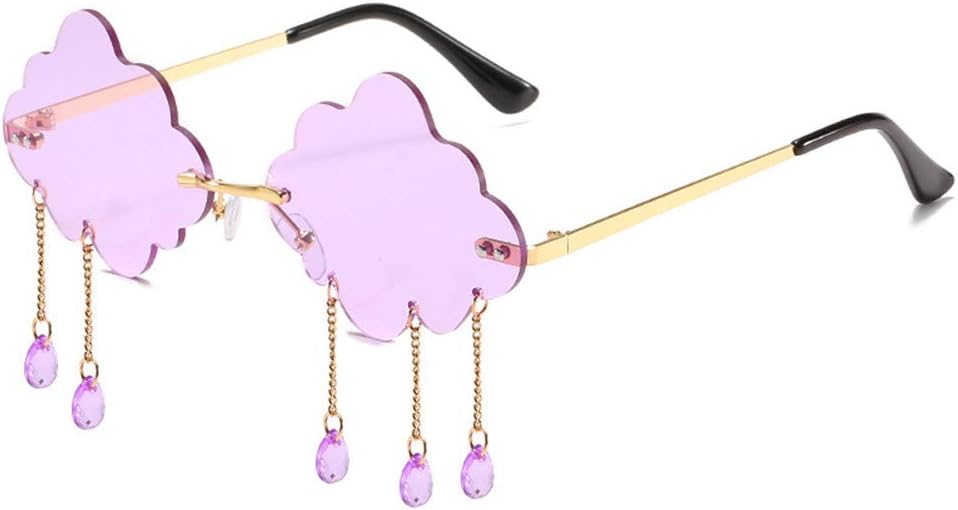 

Солнцезащитные очки LASPOR в стиле ретро без оправы для женщин и мужчин, винтажные металлические очки без оправы с подвеской в ​​виде падающих кристаллов и защитой от УФ-излучения UV400, Purple