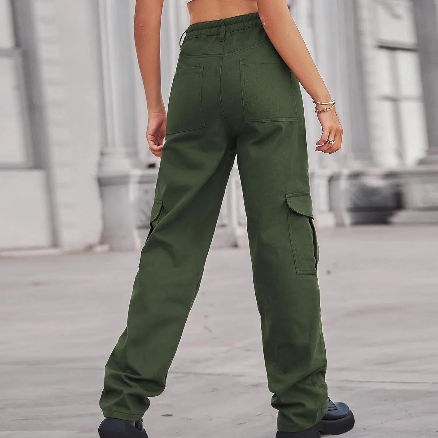 Джинсы карго, высокая талия, Army Green — фото 4