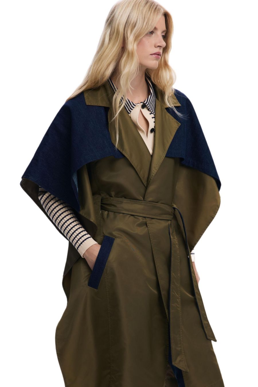 

Женское двухслойное пончо в стиле тренча Desigual, Khaki