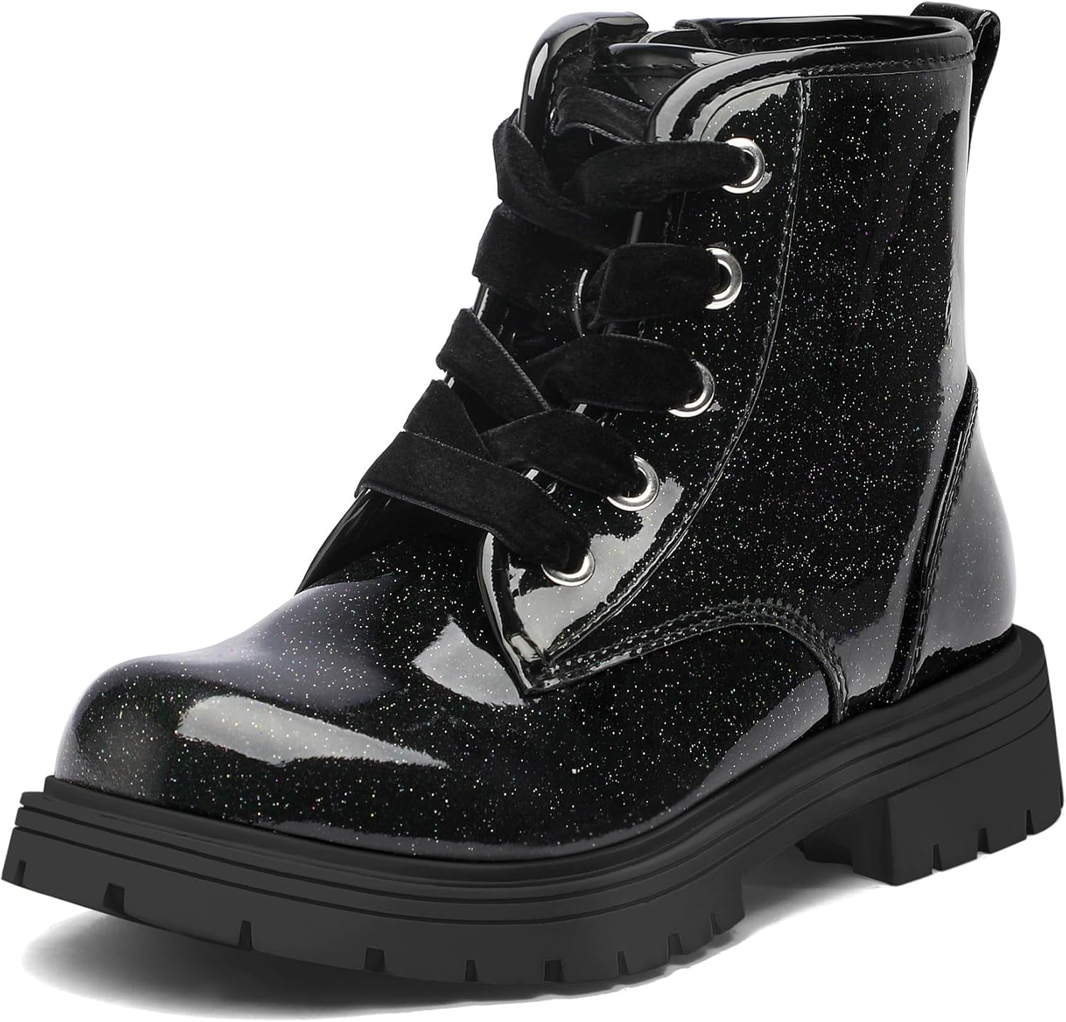 

Девочковые блестящие ботильоны на шнуровке K KomForme с боковой молнией, водонепроницаемые боевые ботинки для малышей/детей младшего и старшего возраста, Black