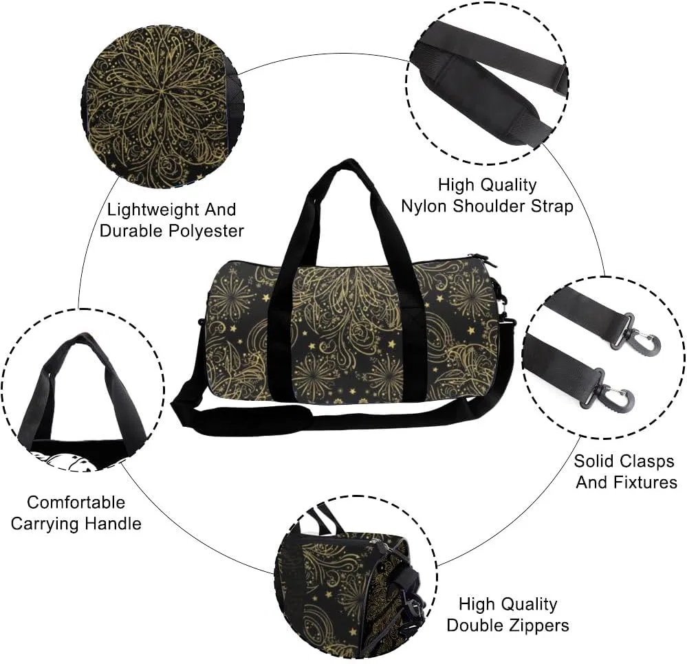 AhSUEAk Спортивная сумка Golden Filigree Easy Clean для мужчин и женщин, оксфордская сумка-тоут с регулируемым плечевым ремнем, трансформируемый рюкзак, готическая дорожная сумка для пилатеса, походов, спортзала, женская одежда — фото 3