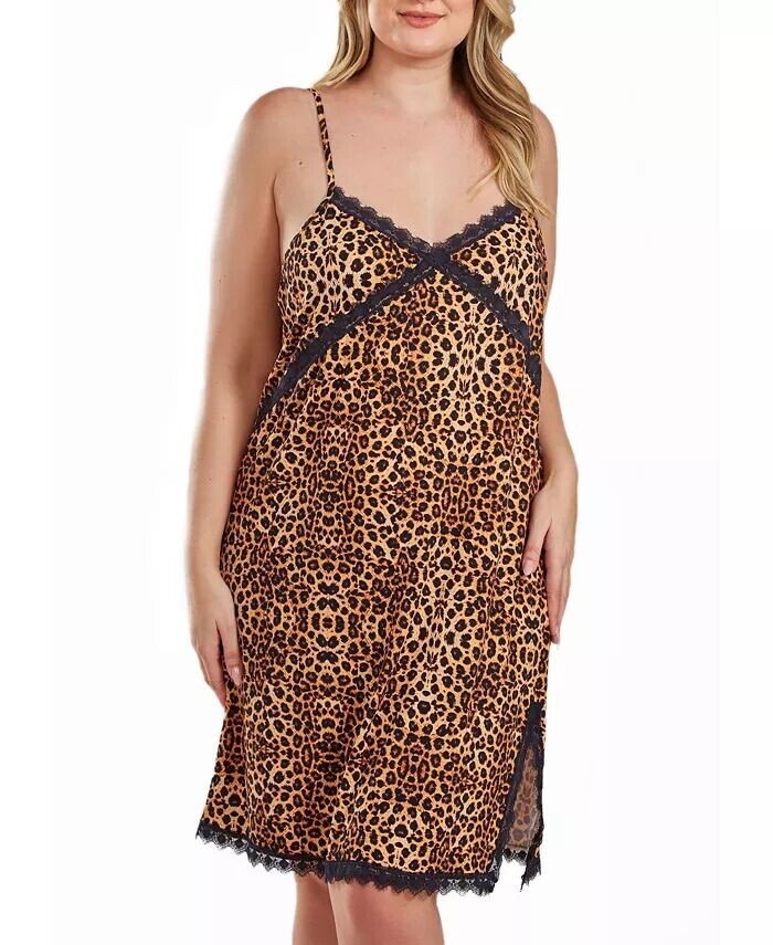 

Сорочка Chiya Plus Size с леопардовым принтом, кружевной отделкой и разрезом спереди iCollection, мультиколор