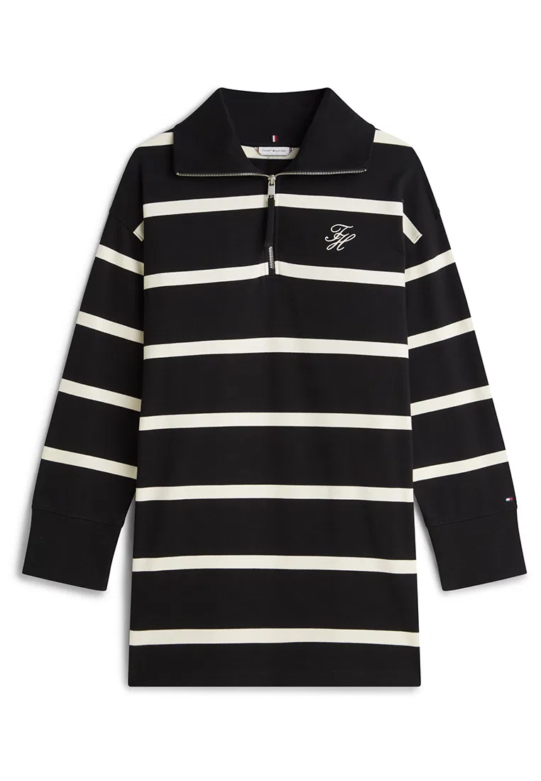 Платье-свитшот, полузастежка-молния, свободный крой, TH Mainline Tommy Hilfiger, черный — фото 3
