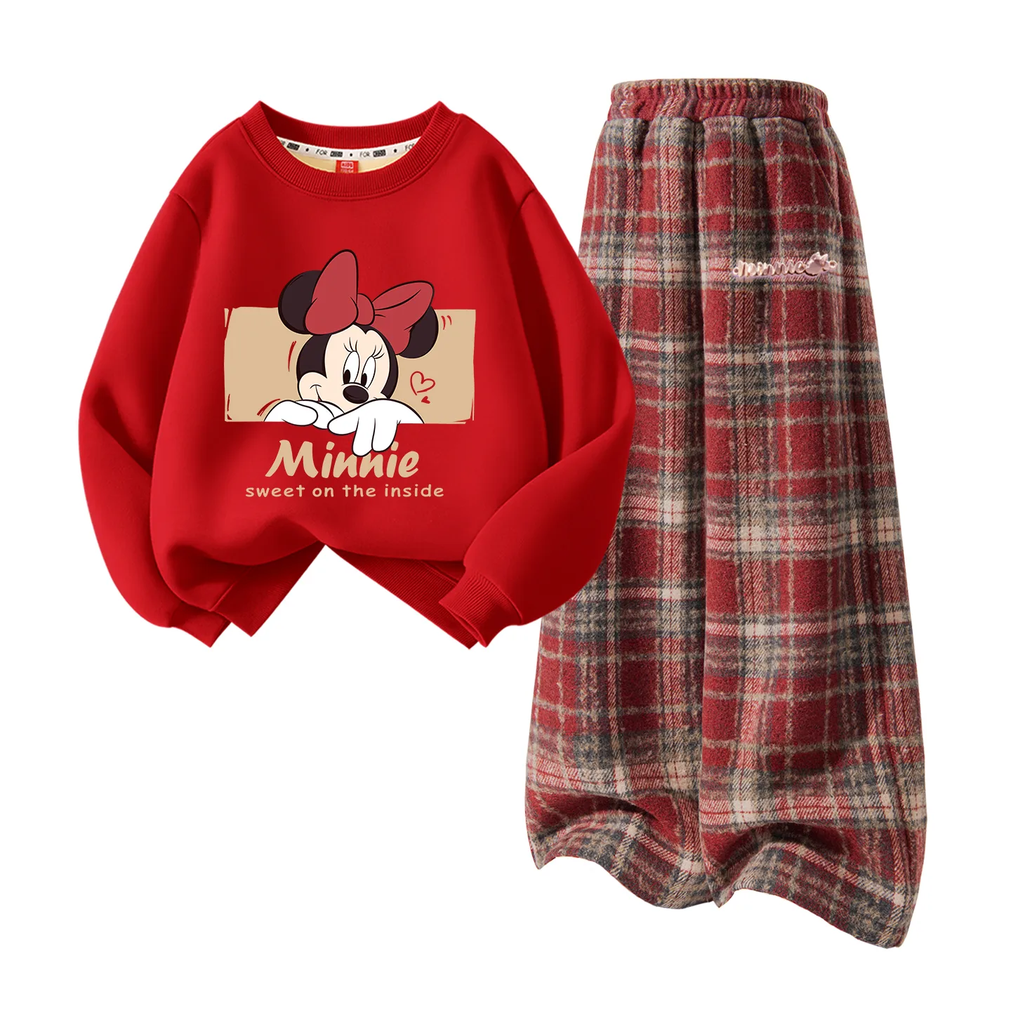 Детская повседневная спортивная толстовка Disney, [Thickened and Fleece-Lined]Di Hide Red+Di Long Metal Label K Red Plaid