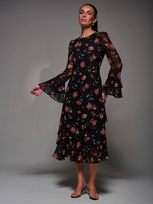 

Платье из шифона с рюшами Jolie Moi, Black/Pink