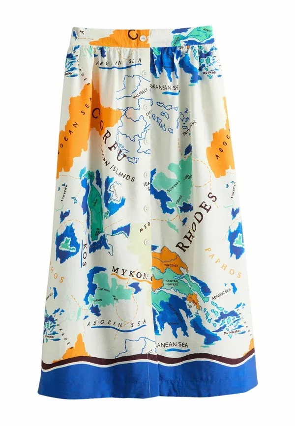 Юбка макси Next, Regular fit button front maxi skirt, белый с принтом
