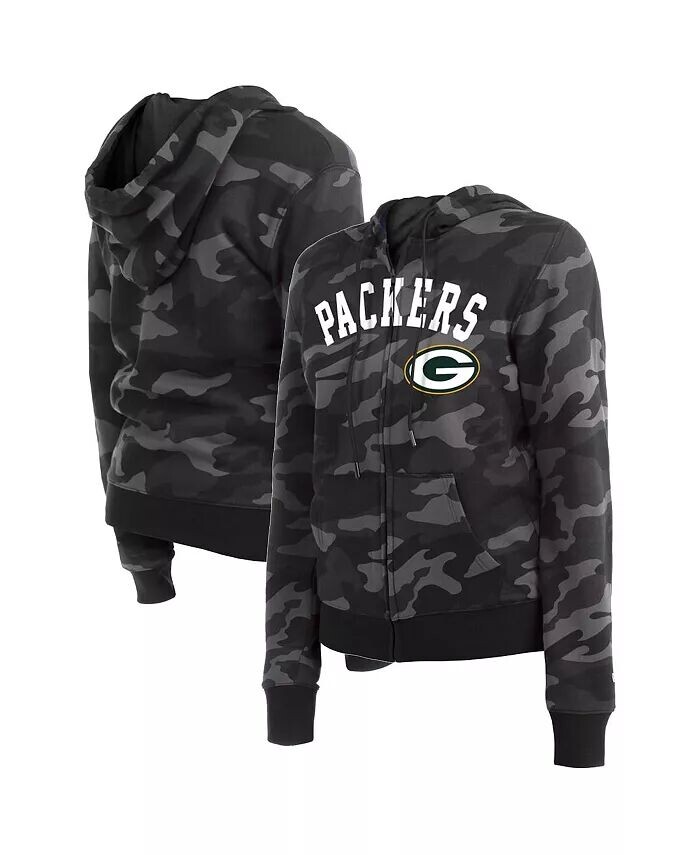 

Женская черная камуфляжная толстовка с капюшоном Green Bay Packers Full-Zip New Era