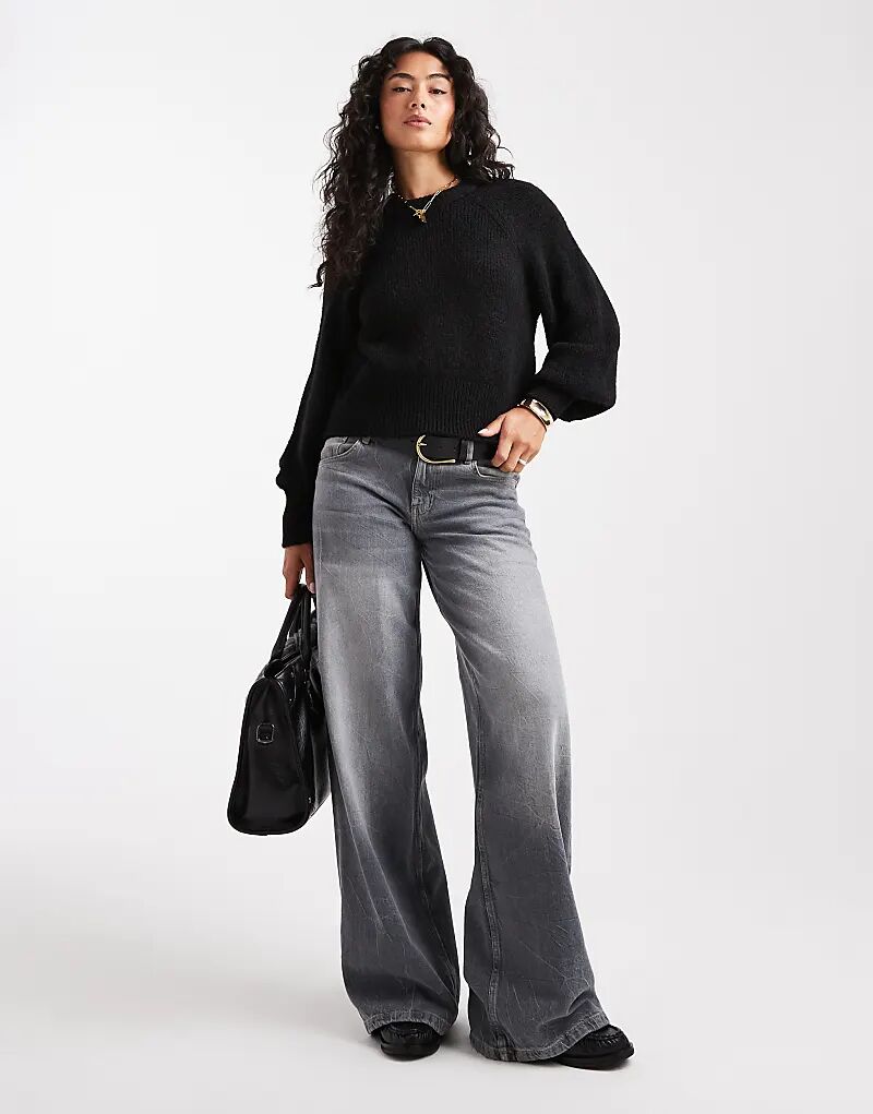 

Джемпер с зауженной талией и рукавами-блузонами ASOS DESIGN черного цвета