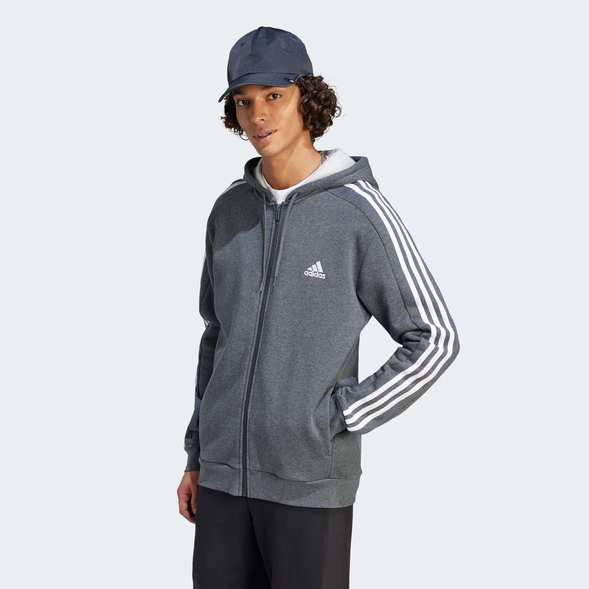 

Флисовая толстовка с молнией во всю длину и тремя полосками Essentials Adidas, цвет Dark Grey Heather