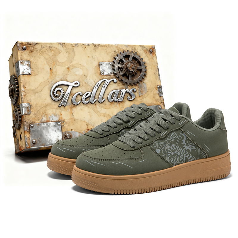 

Низкие скейтбордистские кроссовки унисекс в эксклюзивной коробке Tcellars, gravel зеленый