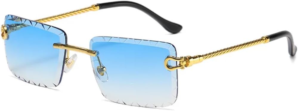 

Солнцезащитные очки с защитой UV400 | Без оправы, металлические градиентные линзы, стиль панк | Для женщин и мужчин, для занятий спортом на открытом воздухе и вождения DSVIGF, Gold-blue